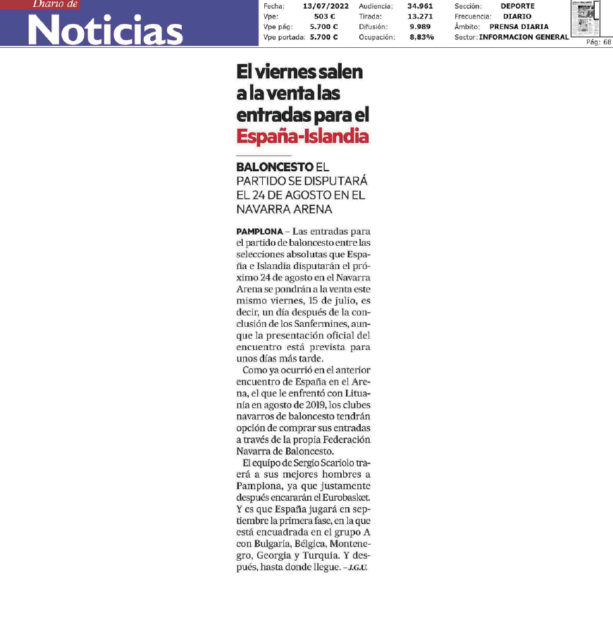 Fotografía del pantallazo de la noticia en la edición impresa del Diario de Noticias.