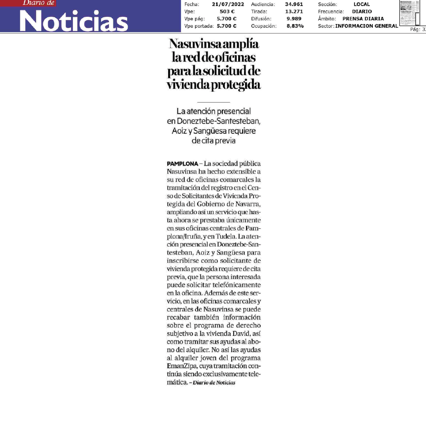 Fotografía del pantallazo de la noticia en la edición impresa del Diario de Noticias.