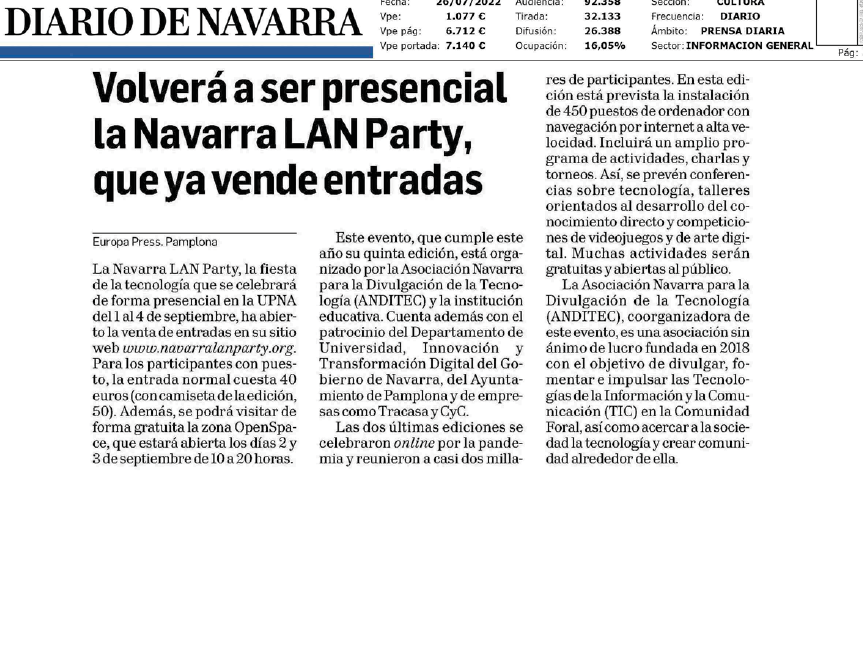 Fotografía del pantallazo de la noticia en la edición impresa del Diario de Navarra