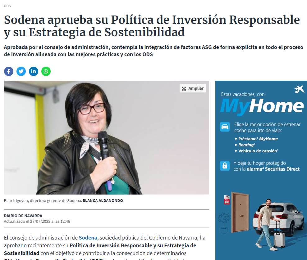 Fotografía del pantallazo de la noticia en la edición online del Diario de Navarra