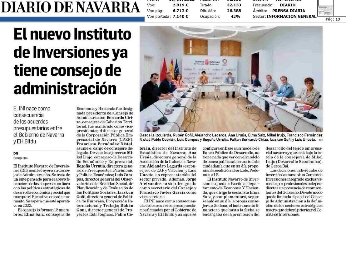 Fotografía del pantallazo de la noticia en la edición impresa del Diario de Navarra