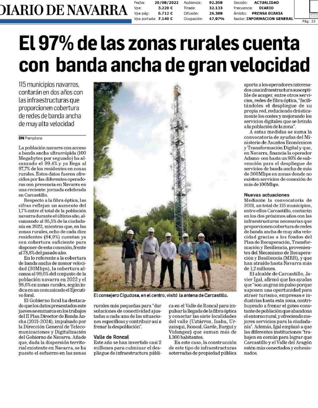 Fotografía del pantallazo de la noticia en la edición impresa del Diario de Navarra