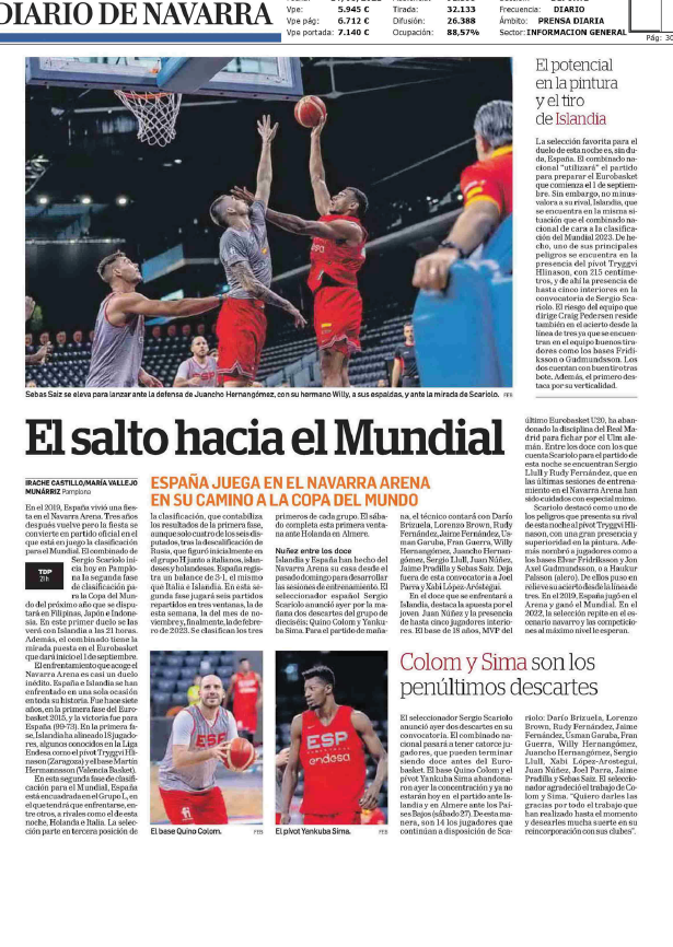 Fotografía del pantallazo de la noticia en la edición impresa del Diario de Navarra
