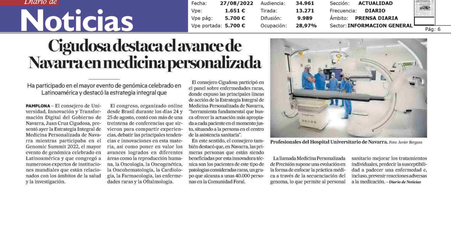 Fotografía del pantallazo de la noticia en la edición impresa del Diario de Noticias