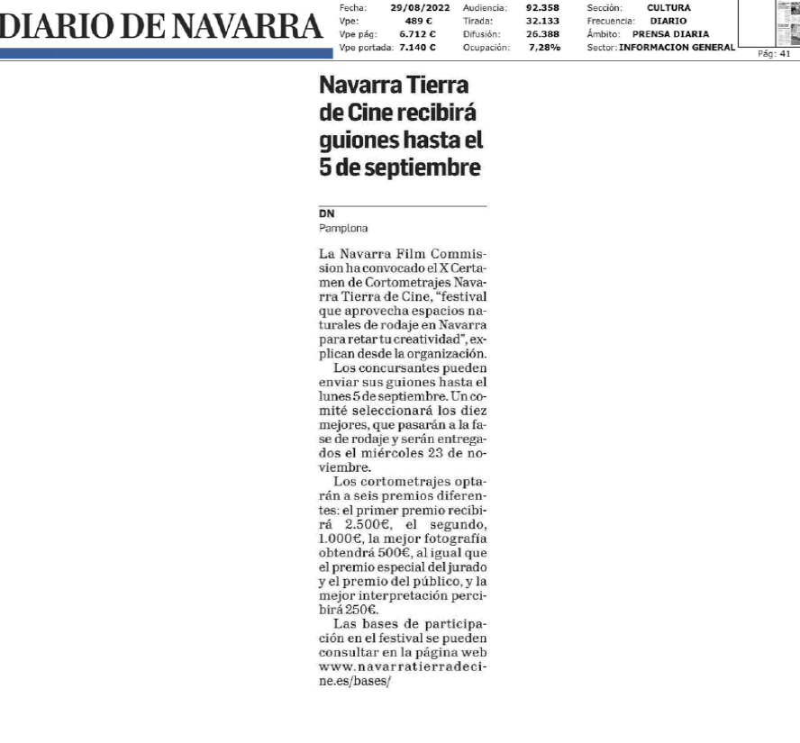 Fotografía del pantallazo de la noticia en la edición impresa del Diario de Navarra