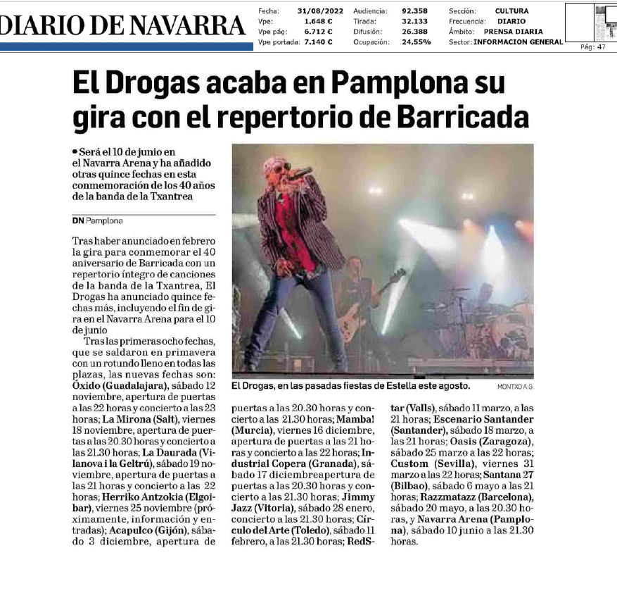Fotografía del pantallazo de la noticia en la edición impresa del Diario de Navarra