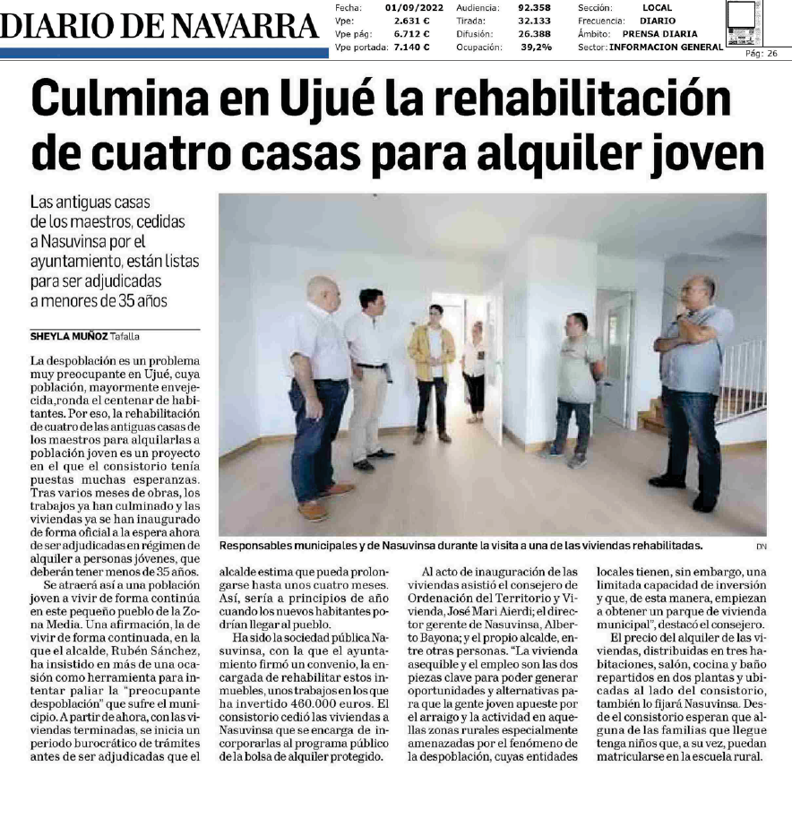 Fotografía del pantallazo de la noticia en la edición impresa del Diario de Navarra