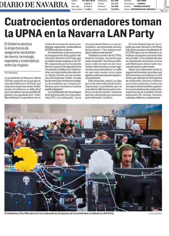 Fotografía del pantallazo de la noticia en la edición impresa del Diario de Navarra