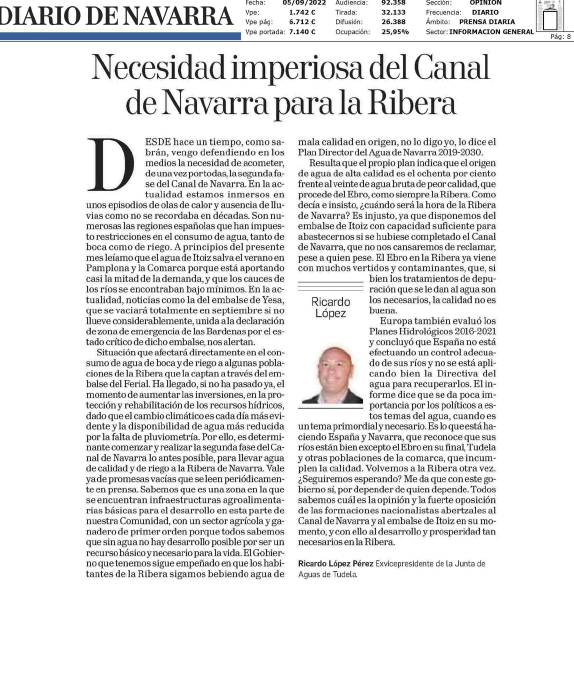 Fotografía del pantallazo de la noticia en la edición impresa del Diario de Navarra