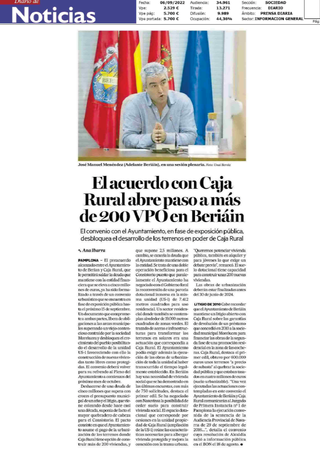 Fotografía del pantallazo de la noticia en la edición impresa del Diario de Noticias