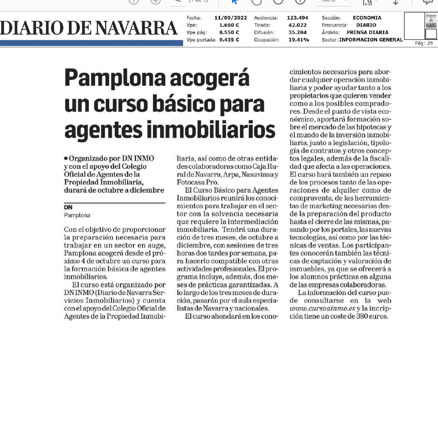 Fotografía del pantallazo de la noticia en la edición impresa del Diario de Navarra