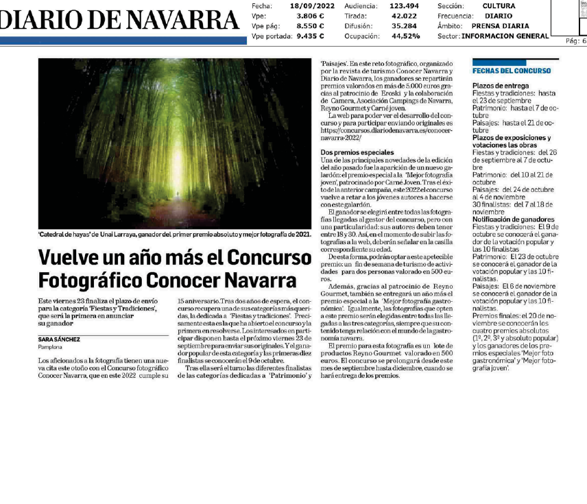 Fotografía del pantallazo de la noticia en la edición impresa del Diario de Navarra
