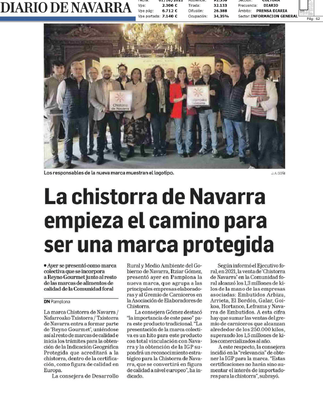 Fotografía del pantallazo de la noticia en la edición impresa del Diario de Navarra