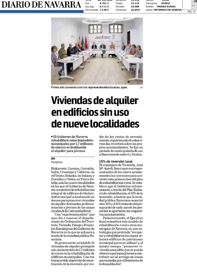 Fotografía del pantallazo de la noticia en la edición impresa del Diario de Navarra