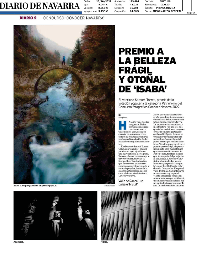 Fotografía del pantallazo de la noticia en la edición impresa del Diario de Navarra