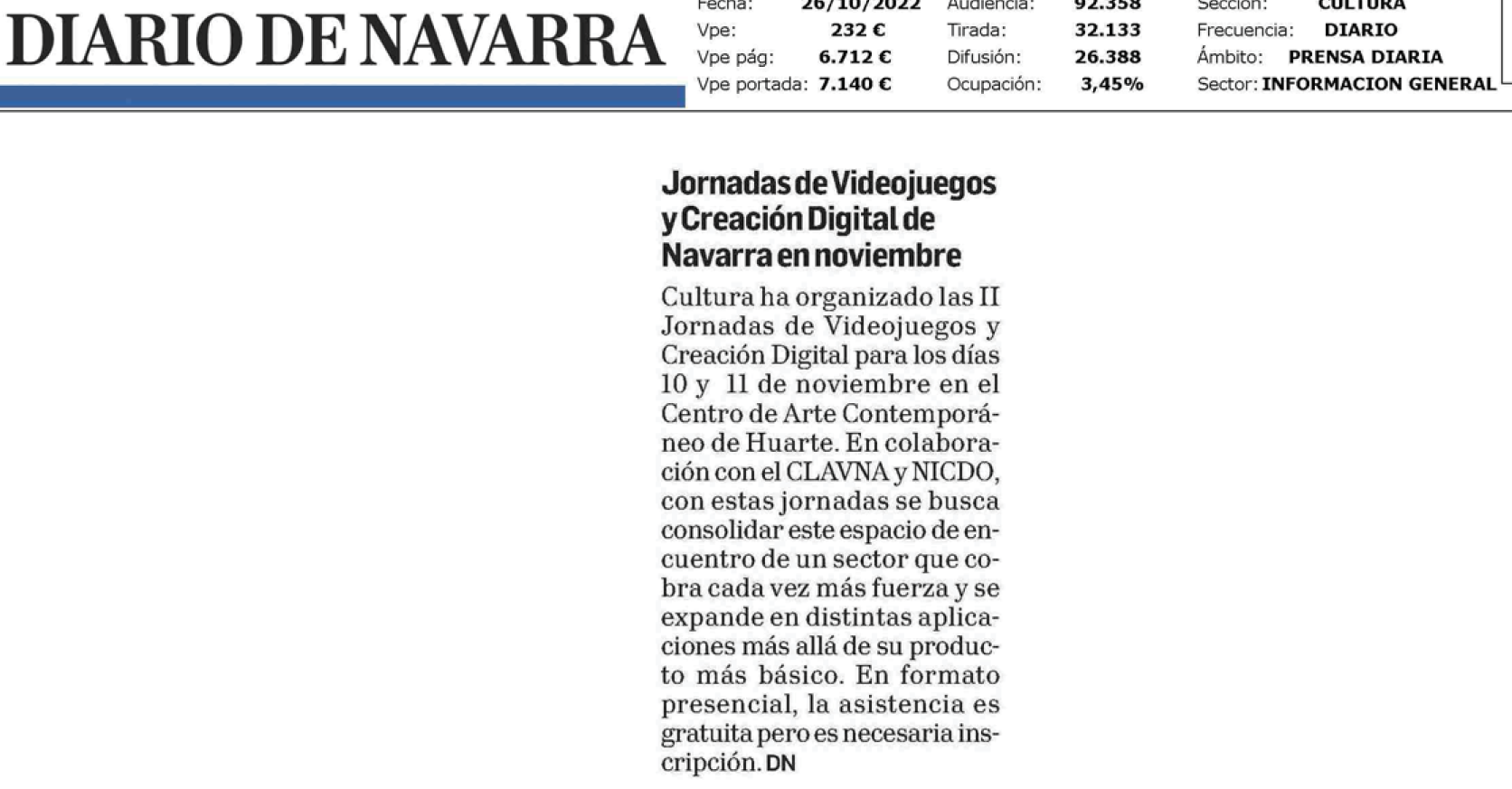 Fotografía del pantallazo de la noticia en la edición impresa del Diario de Navarra