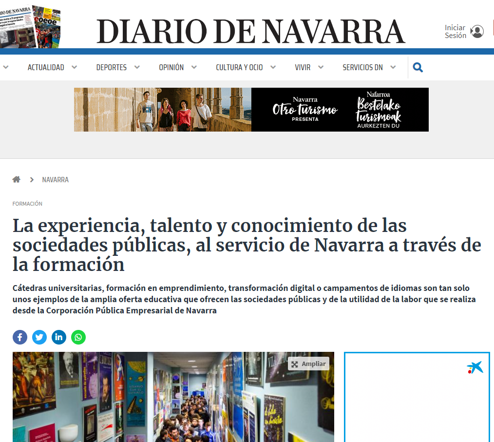 Fotografía del pantallazo de la noticia en la edición online del Diario de Navarra