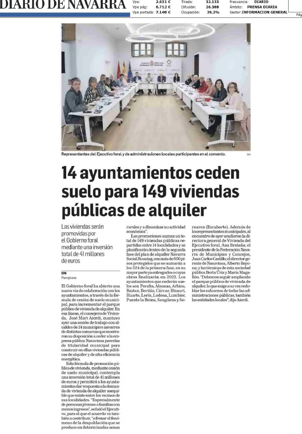 Fotografía del pantallazo de la noticia en la edición impresa del Diario de Navarra