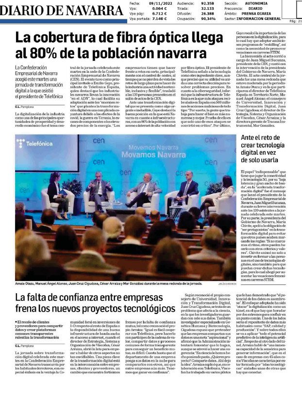 Fotografía del pantallazo de la noticia en la edición impresa del Diario de Navarra