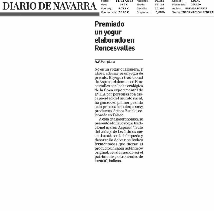 Fotografía del pantallazo de la noticia en la edición impresa del Diario de Navarra