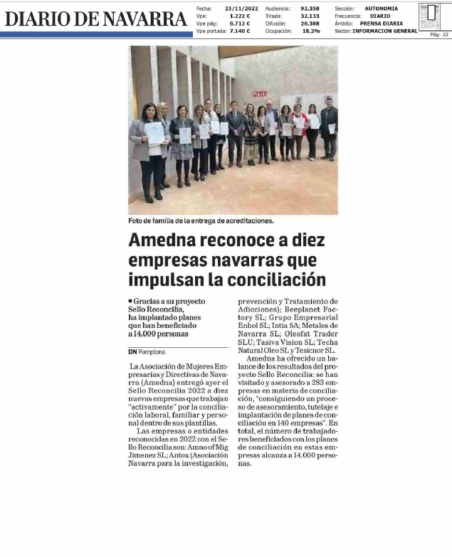 Fotografía del pantallazo de la noticia en la edición impresa del Diario de Navarra