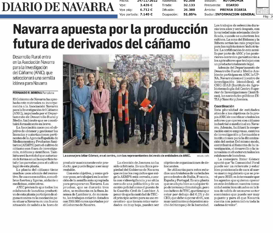 Fotografía del pantallazo de la noticia en la edición impresa del Diario de Navarra