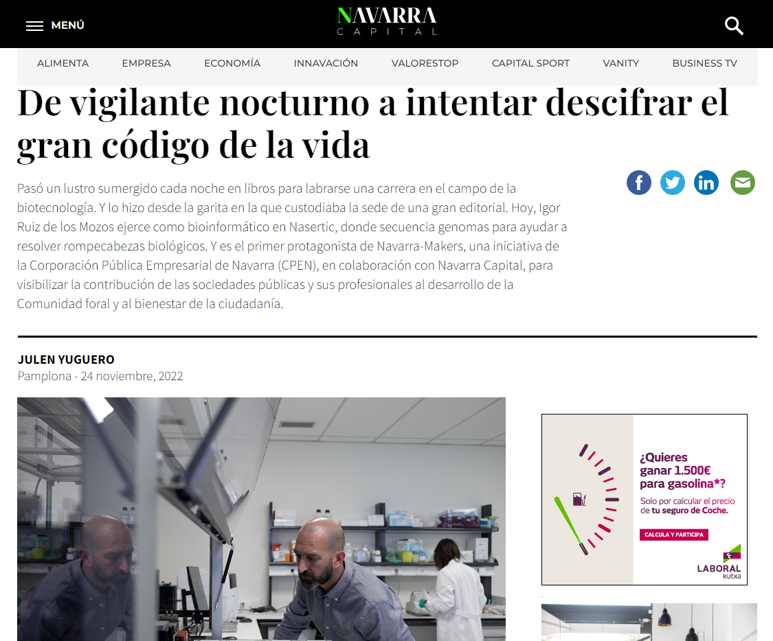 Fotografía del pantallazo de la noticia en la edición online de Navarra Capital