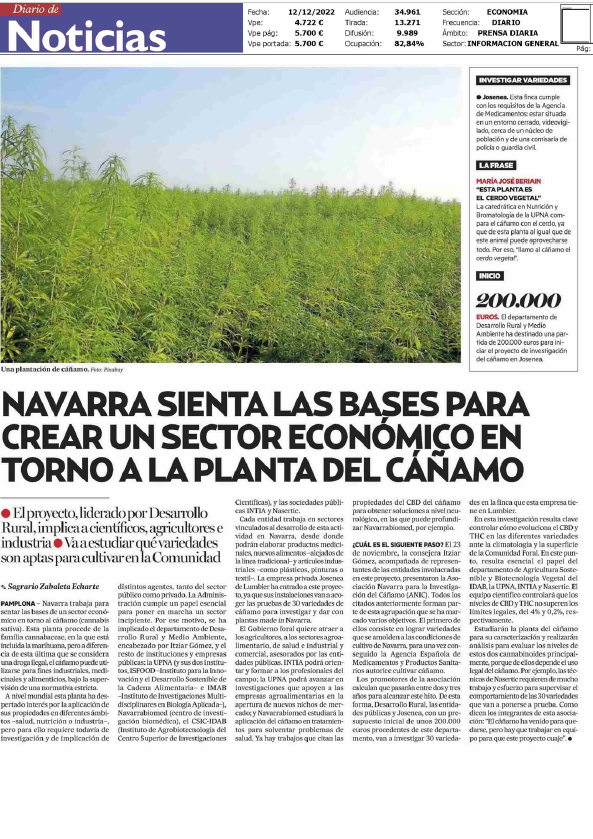 Fotografía del pantallazo de la noticia en la edición impresa del Diario de Noticias