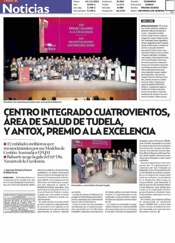 Fotografía del pantallazo de la noticia en la edición impresa del Diario de Noticias