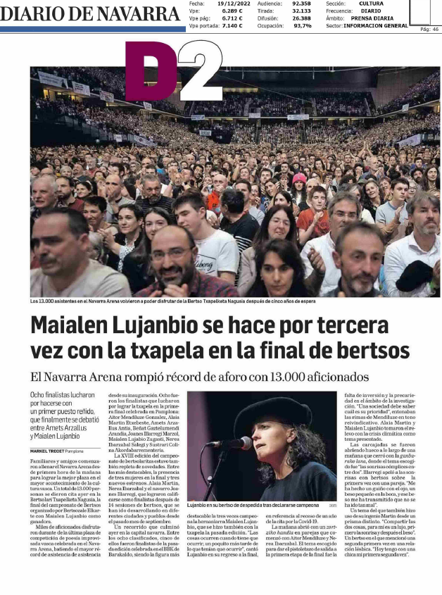 Fotografía del pantallazo de la noticia en la edición impresa del Diario de Navarra