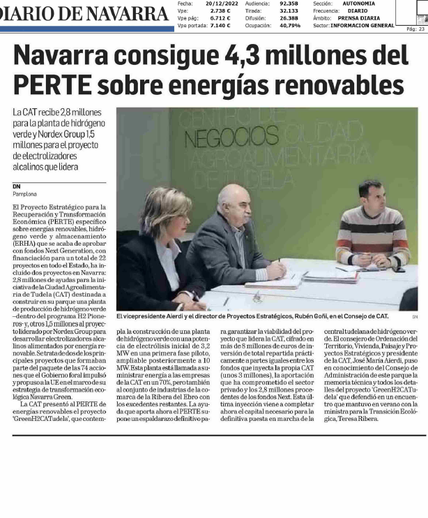 Fotografía del pantallazo de la noticia en la edición impresa del Diario de Navarra