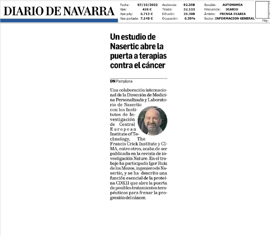 Fotografía del pantallazo de la noticia en la edición impresa del Diario de Navarra