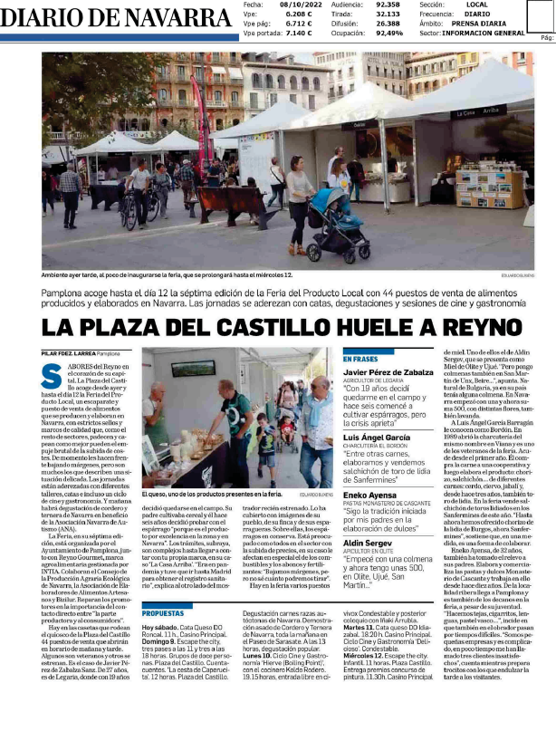 Fotografía del pantallazo de la noticia en la edición impresa del Diario de Navarra