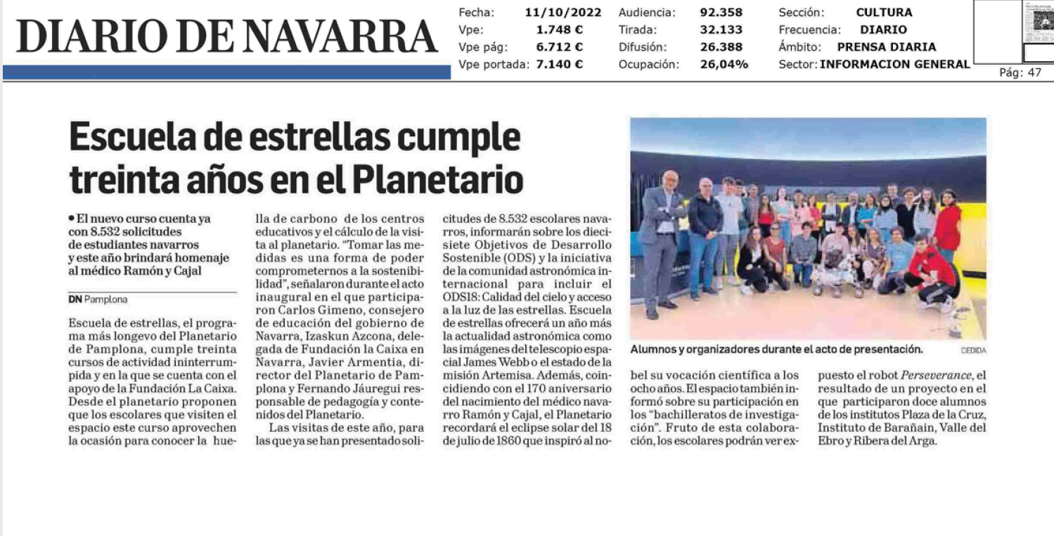 Fotografía del pantallazo de la noticia en la edición impresa del Diario de Navarra
