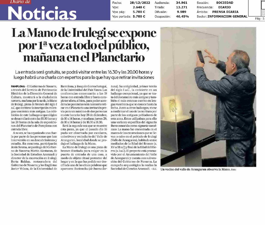 Fotografía del pantallazo de la noticia en la edición impresa del Diario de Noticias