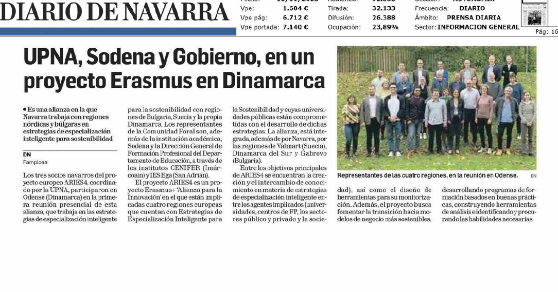Fotografía del pantallazo de la noticia en la edición impresa del Diario de Navarra