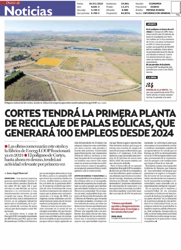 Fotografía del pantallazo de la noticia en la edición impresa del Diario de Noticias