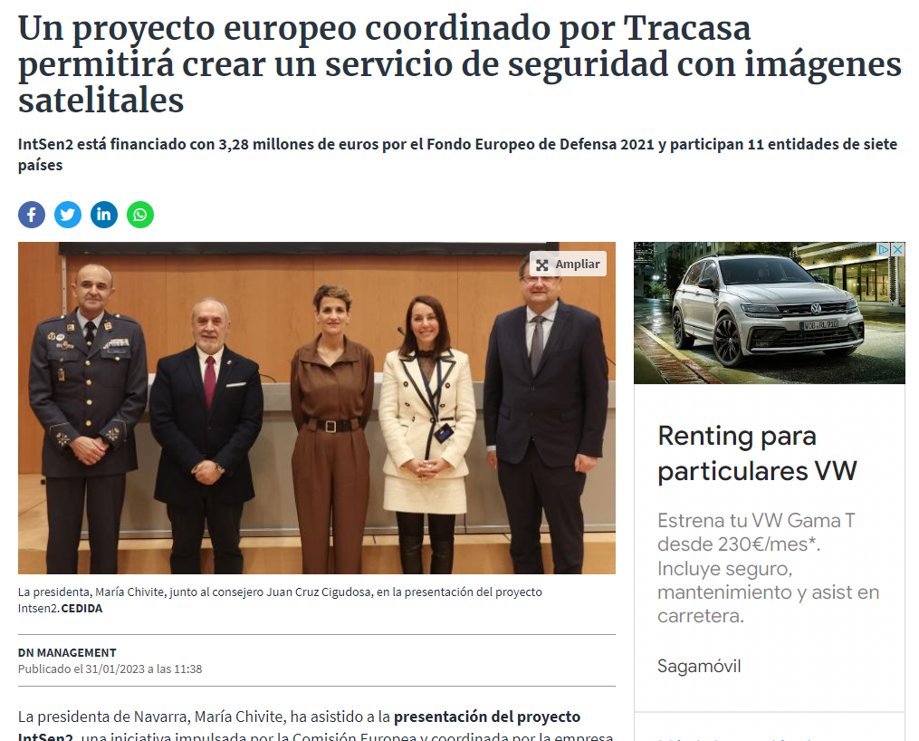 Fotografía del pantallazo de la noticia en la edición online del Diario de Navarra