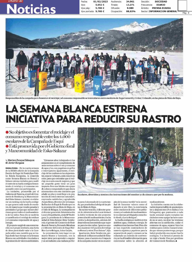 Fotografía del pantallazo de la noticia en la edición impresa del Diario de Noticias