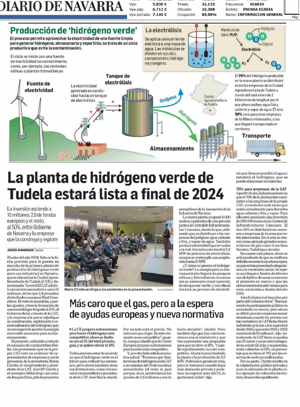 Fotografía del pantallazo de la noticia en la edición impresa del Diario de Navarra