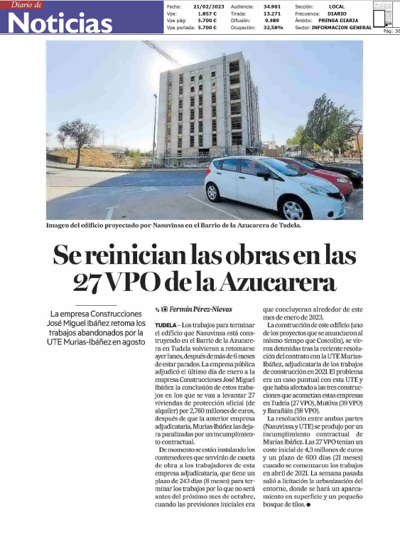 Fotografía del pantallazo de la noticia en la edición impresa del Diario de Noticias