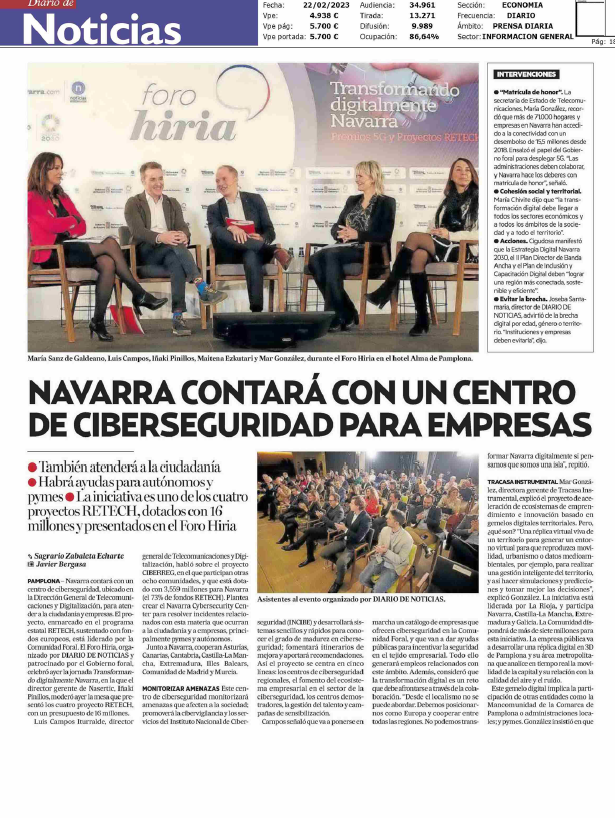 Fotografía del pantallazo de la noticia en la edición impresa del Diario de Noticias