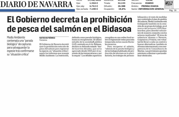 Fotografía del pantallazo de la noticia en la edición impresa del Diario de Navarra