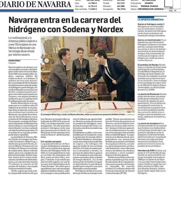 Fotografía del pantallazo de la noticia en la edición impresa del Diario de Navarra