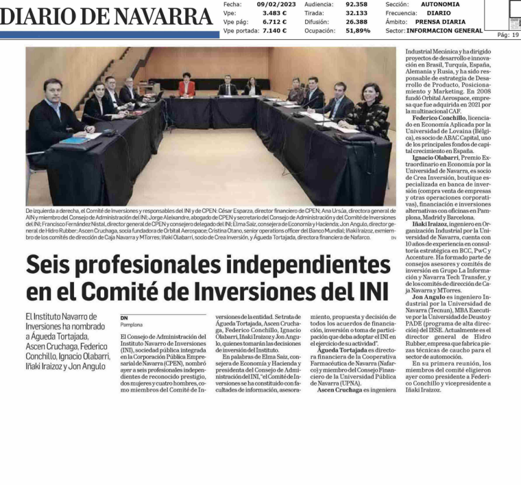 Fotografía del pantallazo de la noticia en la edición impresa del Diario de Navarra