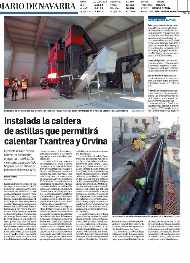Fotografía del pantallazo de la noticia en la edición impresa del Diario de Navarra