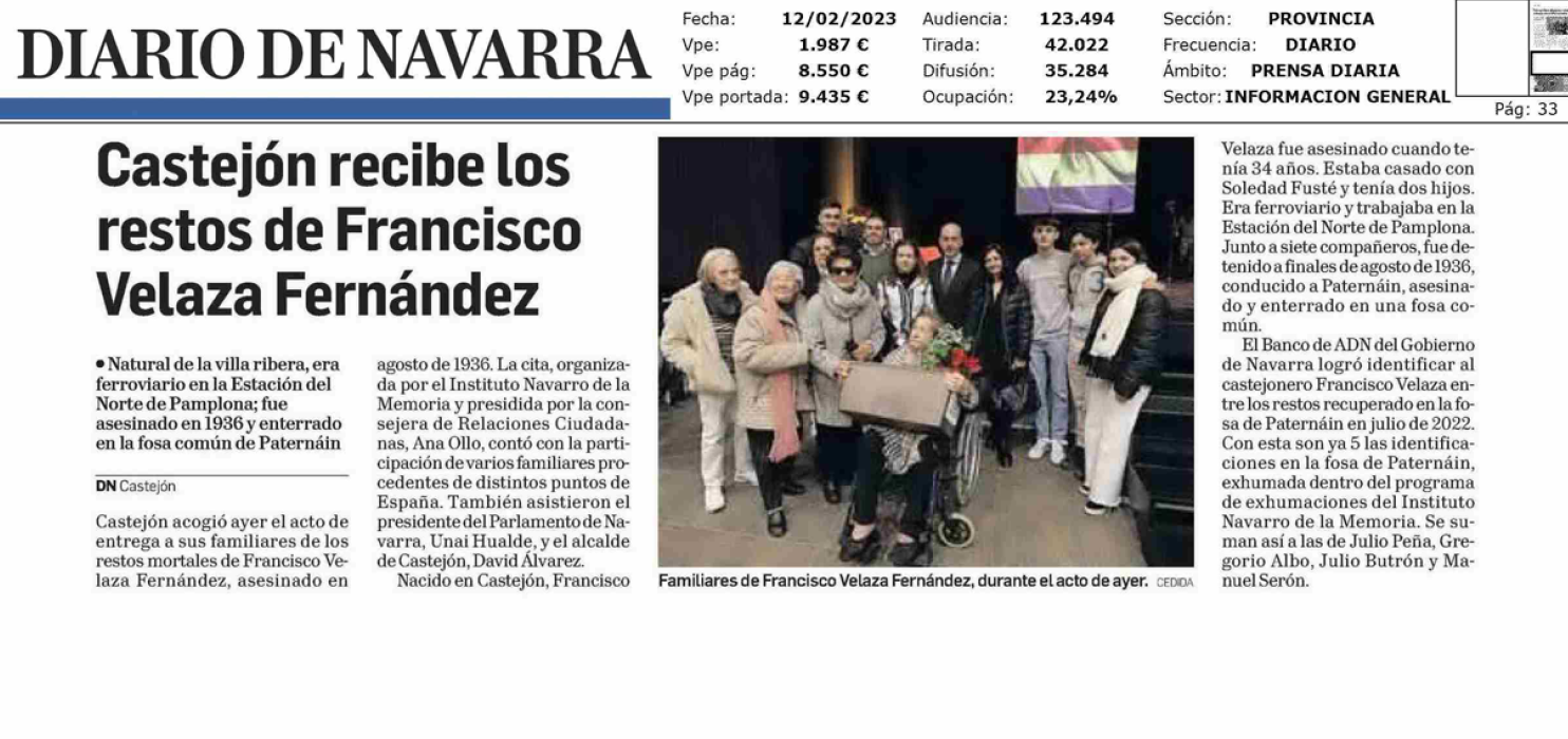 Fotografía del pantallazo de la noticia en la edición impresa del Diario de Navarra