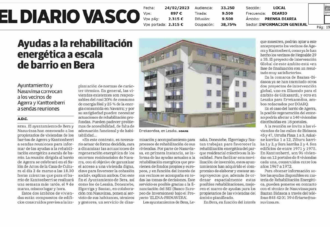 Fotografía del pantallazo de la noticia en la edición impresa del Diario Vasco