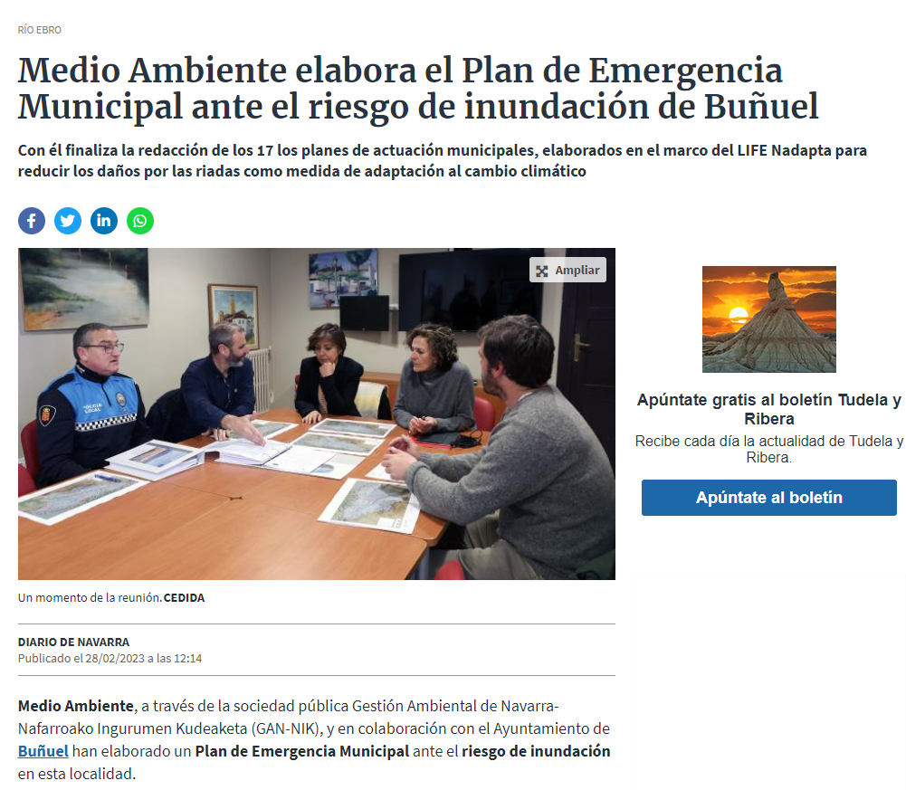 Fotografía del pantallazo de la noticia en la edición online del Diario de Navarra.