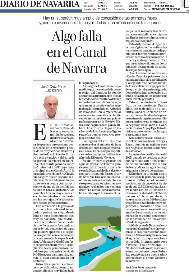 Fotografía del pantallazo de la noticia en la edición impresa del Diario de Navarra